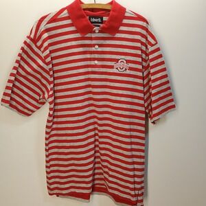 ASHWORTH Mens LARGE Polo 44" Chest Red Striped Ohio‎ State Buckeye Collar Shirt
